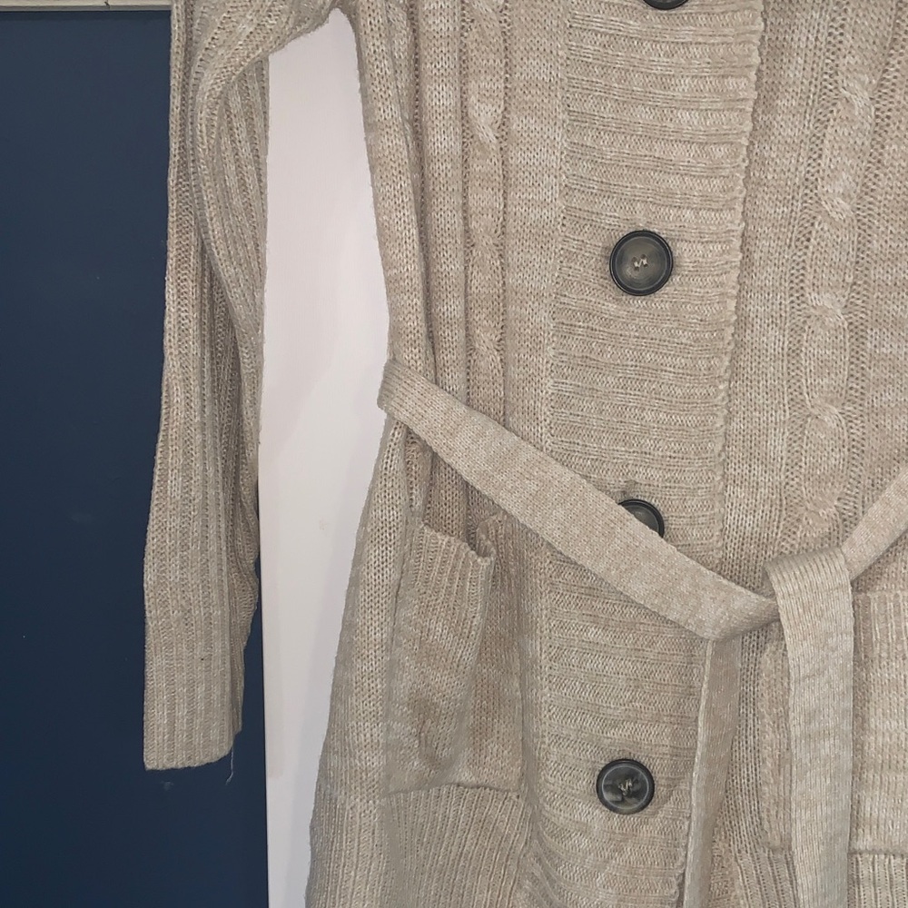 Tan Cable Knit Cardigan Sweater - Picture 5 of 6